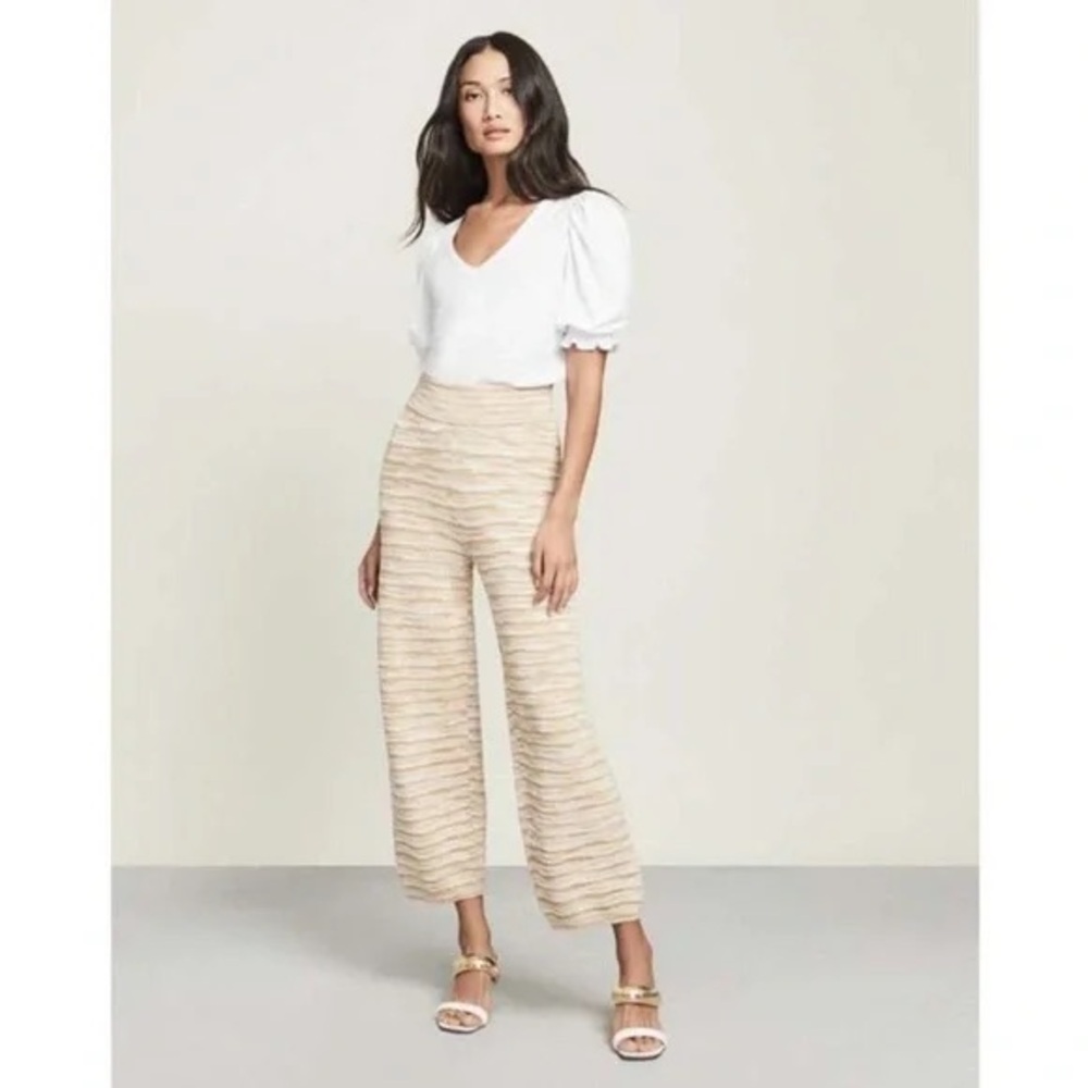 Veronica Beard NWOT Len Neutral Space-Dyed Knit Pants in Camel Wide Leg Barrel L - Picture 2 of 15